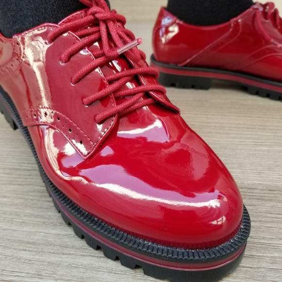 Red Vinyl Patent Leather Chunky Oxford Creepers-Q - Picture 8 of 8
